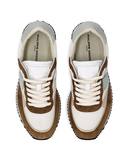 Philippe Model White Blville Suede-Panel Sneakers