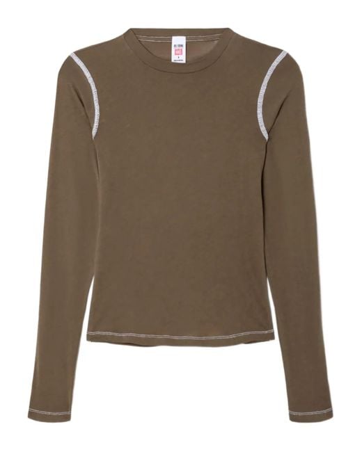 Re/done Green Contrast-Stitch Long-Sleeve Tee