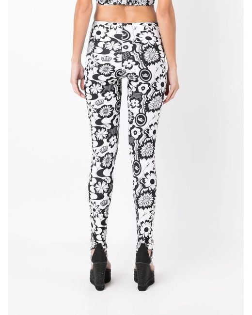 Amir Slama White Floral-Print High-Waisted Leggings