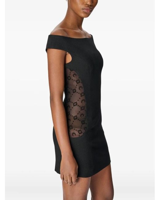 MARINE SERRE Black Boat-Neck Dropped-Shoulders Mini Dress