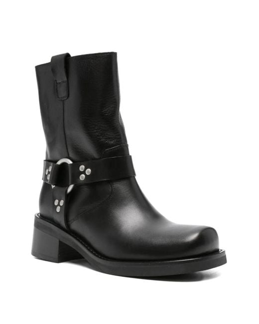 P.A.R.O.S.H. Black Buckle-Strap Leather Boots