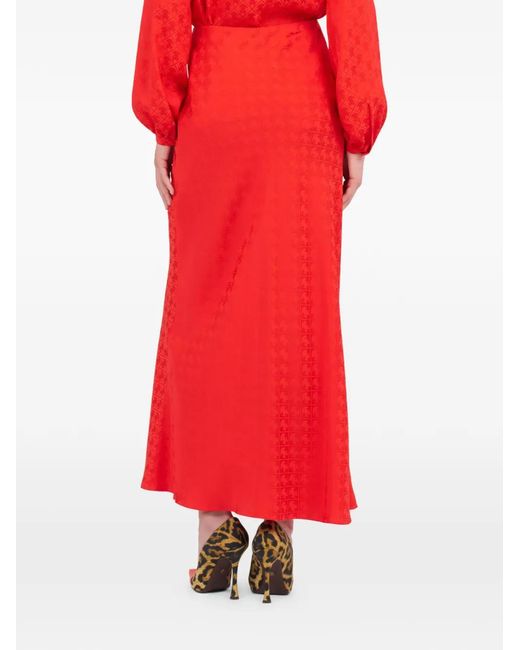 Roberto Cavalli Red Monogram-Pattern Maxi Skirt
