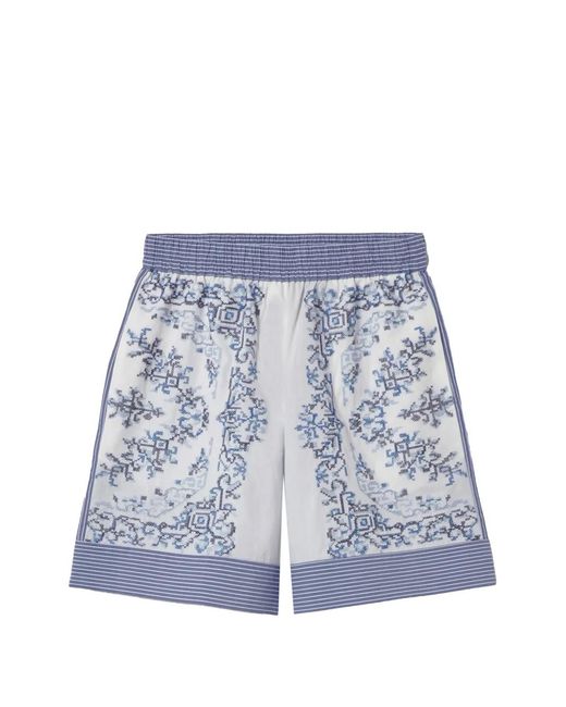 Claudie Pierlot Blue Striped-Waistband Patterned Shorts