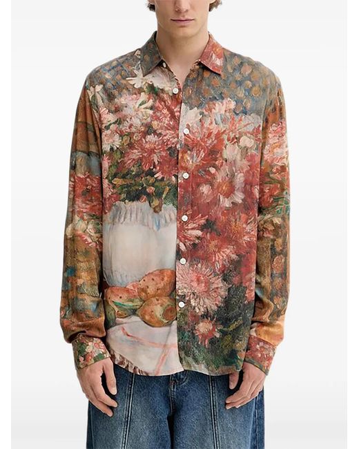 Desigual Red Milo Floral-Print Shirt for men
