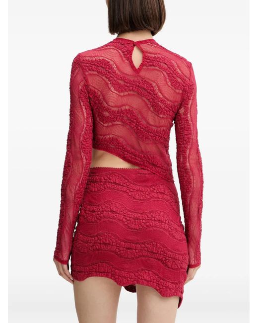 Charo Ruiz Red Long-Sleeve Asymmetrical T-Shirt