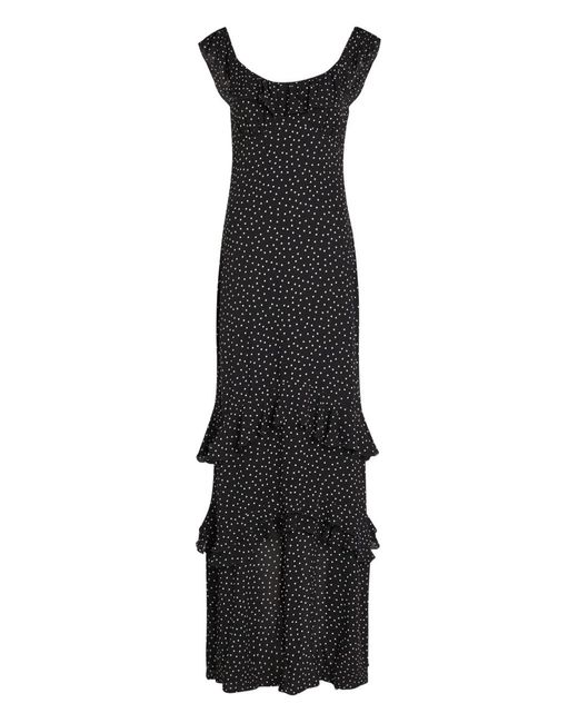 Reformation Black Tripoli Polka Dot Chiffon Maxi Dress