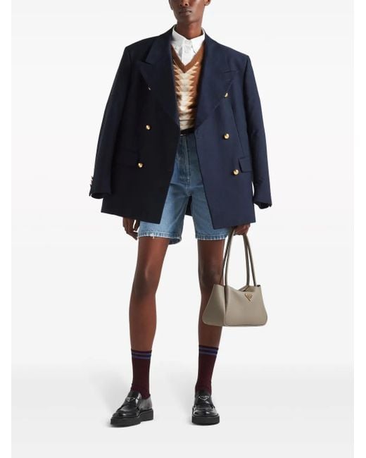 Prada Blue Double-Breasted Cotton Blazer