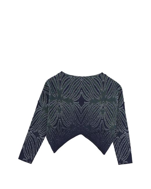 Circus Hotel Blue Patterned Cropped Knitted Top