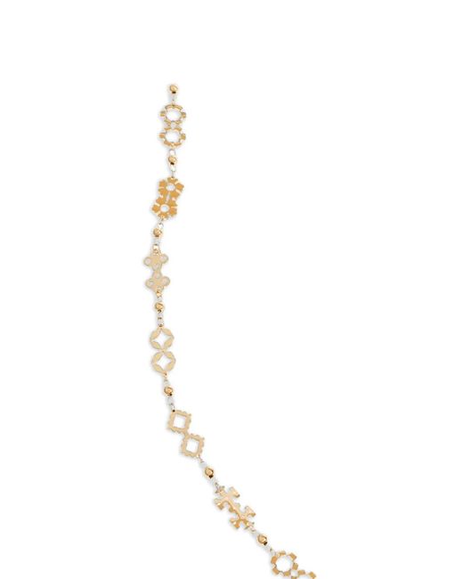 Tory Burch White Double T Logo-Plaque Necklace