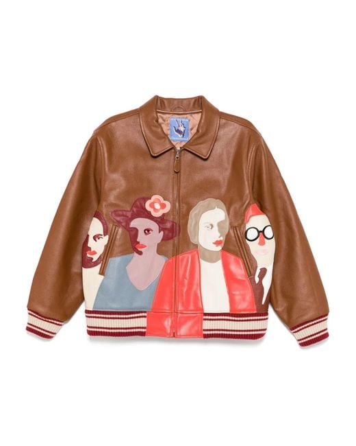 Kidsuper Brown Patchwork-Portraits Leather Jacket for men