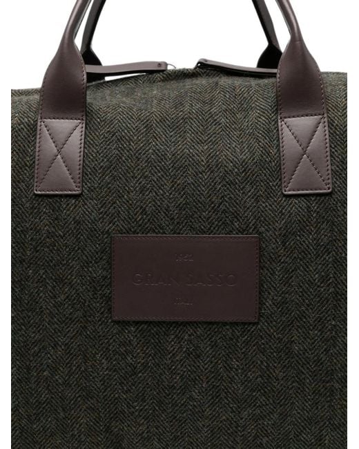 Gran Sasso Black Herringbone-Pattern Wool Tote Bag for men