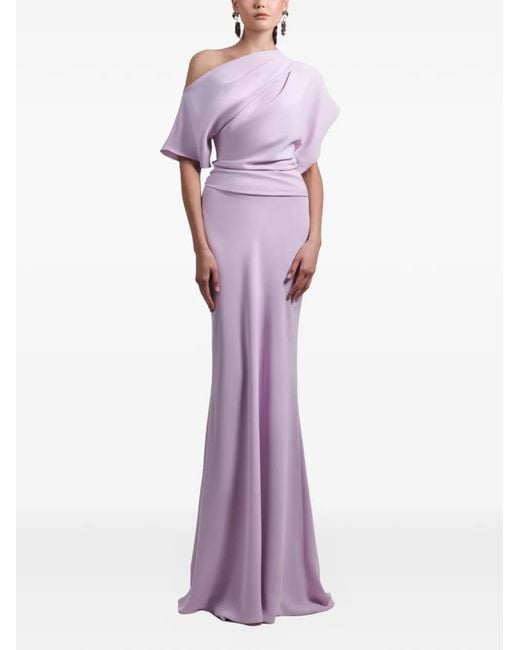Gemy Maalouf Purple Asymmetrical Draped Maxi Dress
