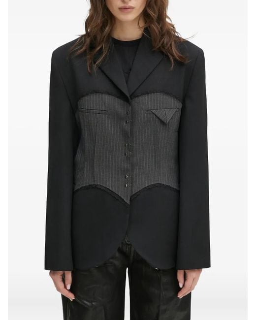 ANDERSSON BELL Black Pinstriped Lace-Insert Blazer