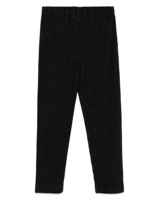 Homme Plissé Issey Miyake Black Pleated Trousers With Concealed Button Fastening And Elasticated Waistband for men