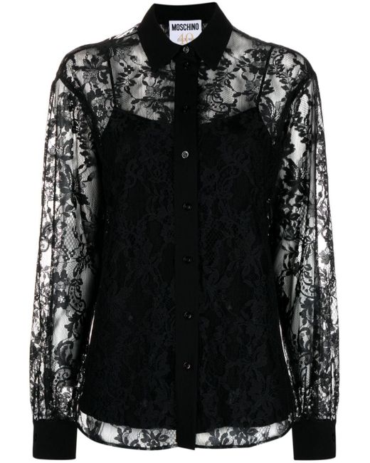 Moschino Black Floral-lace Button-up Shirt