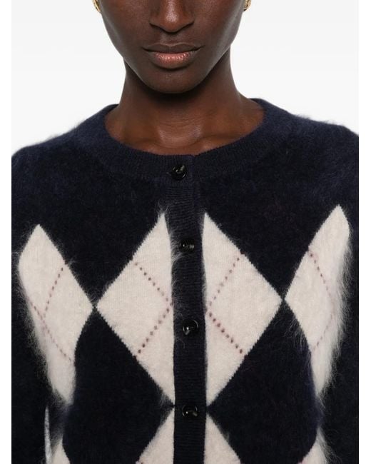 Soft Goat Blue Argyle Cashmere Cardigan