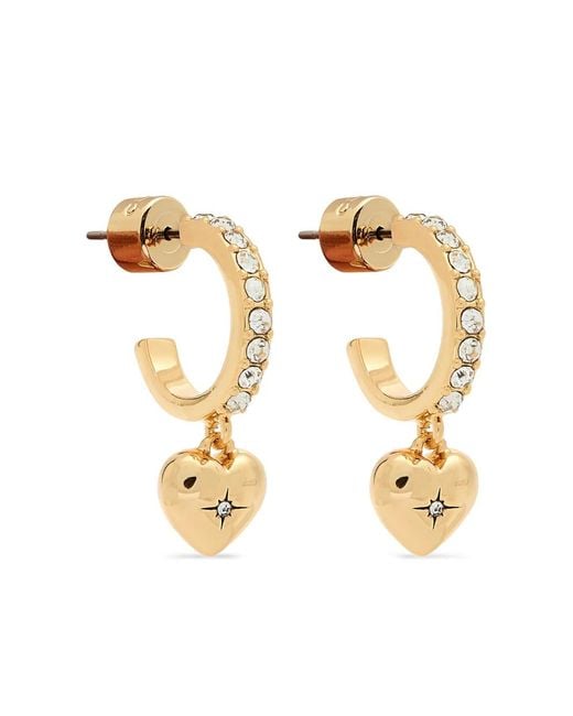 COACH Metallic Heart Crystal-Embellished Hoop Earrings