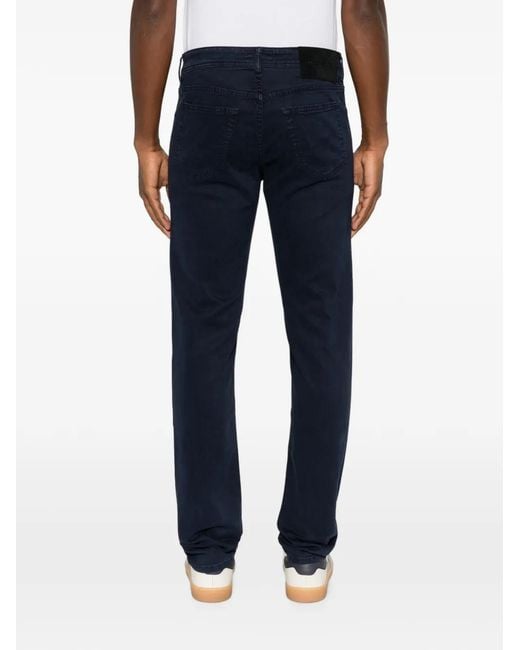 Jacob Cohen Blue Logo-Patch Five-Pocket Trousers for men