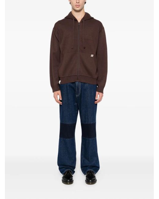 Izzue Brown Logo-Patch Knitted Jacket for men