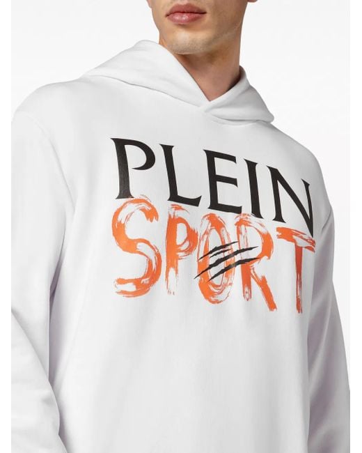 Philipp Plein White Logo-Print Cotton-Blend Hoodie for men