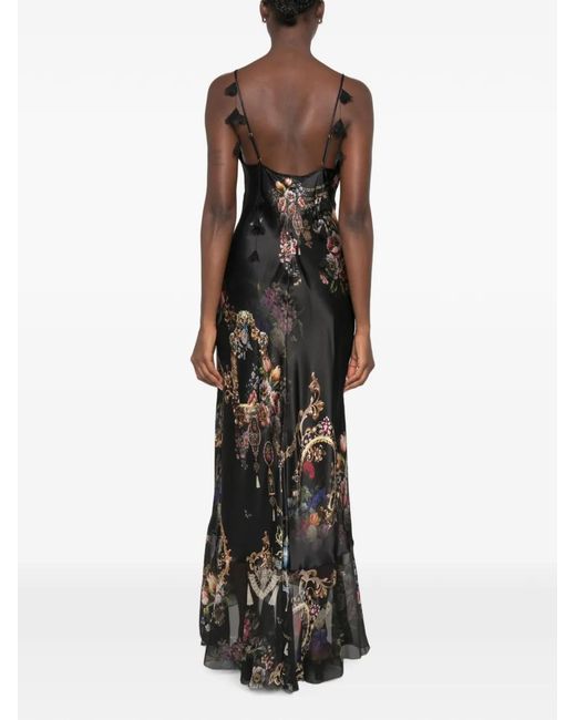 Camilla White Floral-Print Rhinestone-Embellished Asymmetric Dress