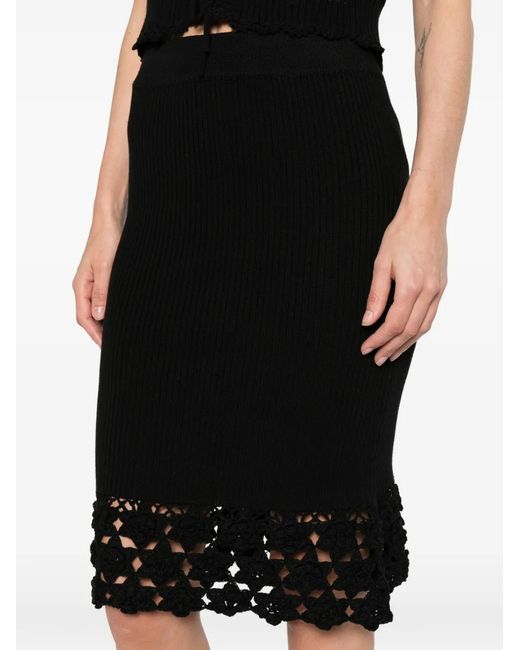 Ganni Black Crochet Midi Skirt