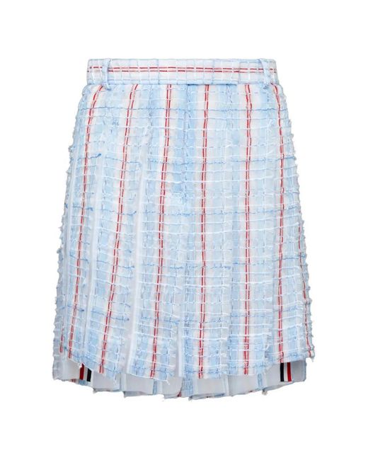 Thom Browne Blue Patterned Tweed Pleated Mini Skirt