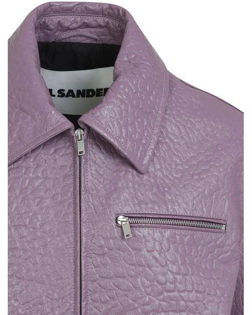 Jil Sander Purple Textured Zip-Fastening Leather Jacket for men