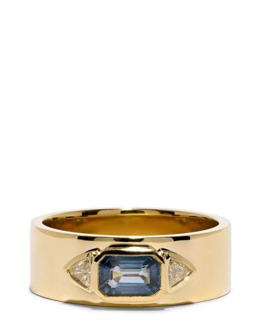 Azlee Metallic 18kt Yellow Gold Nesw Sapphire And Diamond Ring