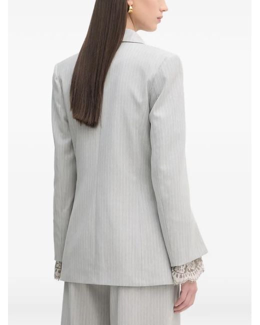 Haveone Gray Pinstripe-Pattern Double-Breasted Blazer