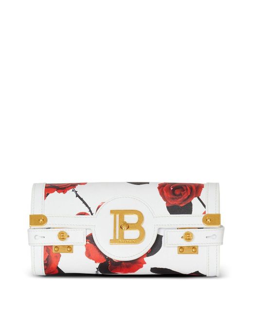 Balmain White B-buzz 23 Rose-print Leather Clutch Bag
