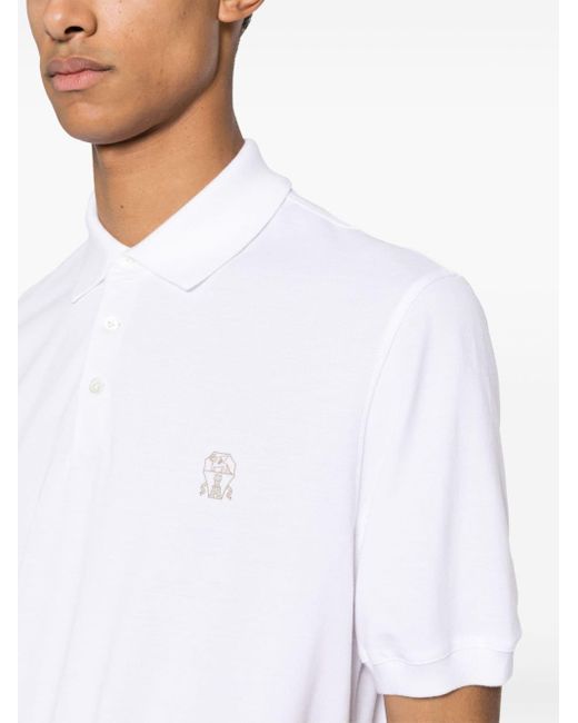 Brunello Cucinelli White Polo Shirt With Embroidery for men