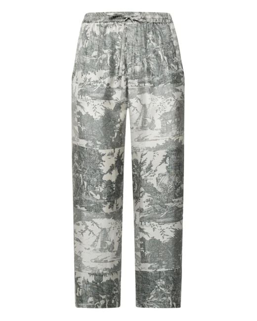 Pierre Louis Mascia Gray Landscape-Print Drawstring Trousers