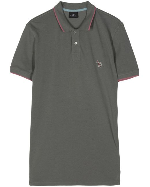 PS by Paul Smith Gray Zebra Logo-appliqué Polo Shirt for men