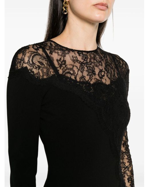 Vestido largo con panel de encaje Dolce & Gabbana de color Black