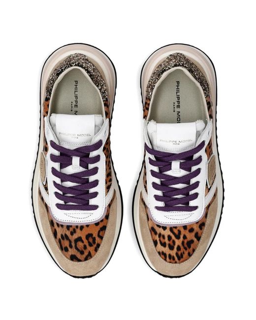 Philippe Model White Tropez 2.1 Low Leopard-Print Sneakers
