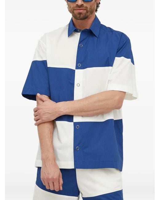 Benetton Blue Checked-Pattern Buttoned Shirt for men