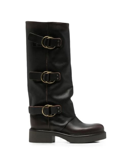 METISSE Black Buckle-Fastening Leather Boots