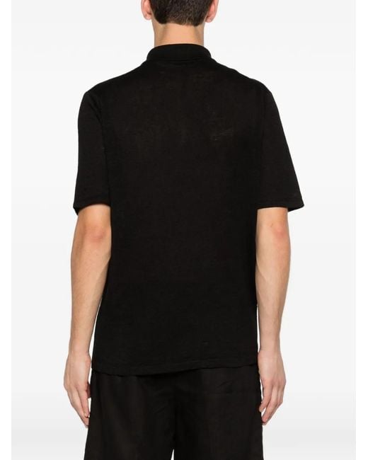 Roberto Collina Black Button-Fastening Polo Shirt for men