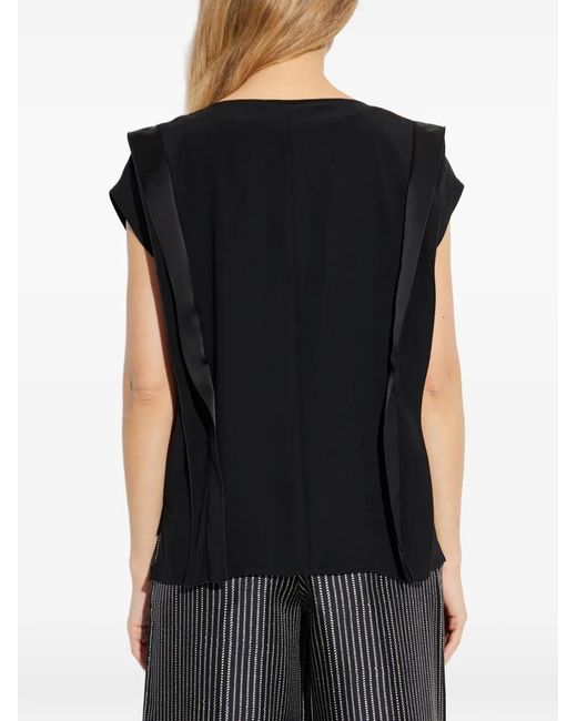 Max Mara Black V-Neck Panel Blouse