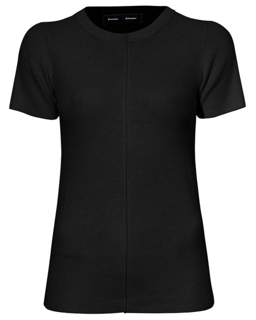 Proenza Schouler Black Geripptes T-Shirt mit Rundhalsausschnitt