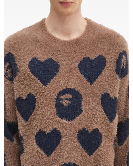 A Bathing Ape Gray Heart-Ape Head Sweater for men