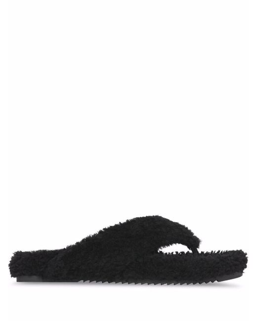 Burberry Shearling Slip-on Flip-flops in Black for Men - Lyst