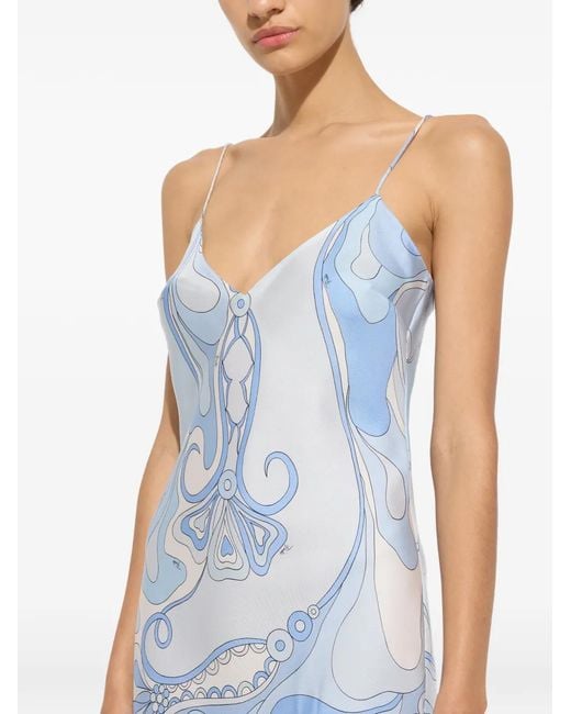 Emilio Pucci Blue Orchidee And Soleil-Print Silk Dress With Cape