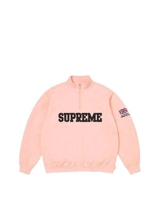 Supreme Pink Flag-Detail Half-Zip Sweatshirt for men