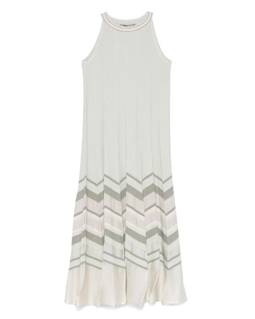 D.exterior White Chevron-Pattern Midi Dress