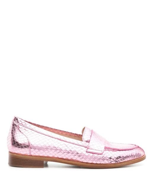 P.A.R.O.S.H. Pink Snakeskin-Effect Metallic Loafers