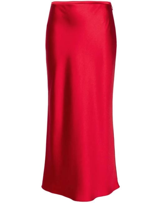 V:PM ATELIER Red Dramatic Midi Satin Skirt