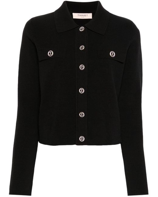 Twin Set Black Logo-buttons Cropped Cardigan