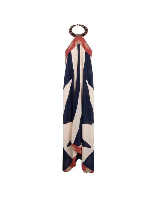 VOLANTIS Blue Saba Abstract-Print Silk Dress